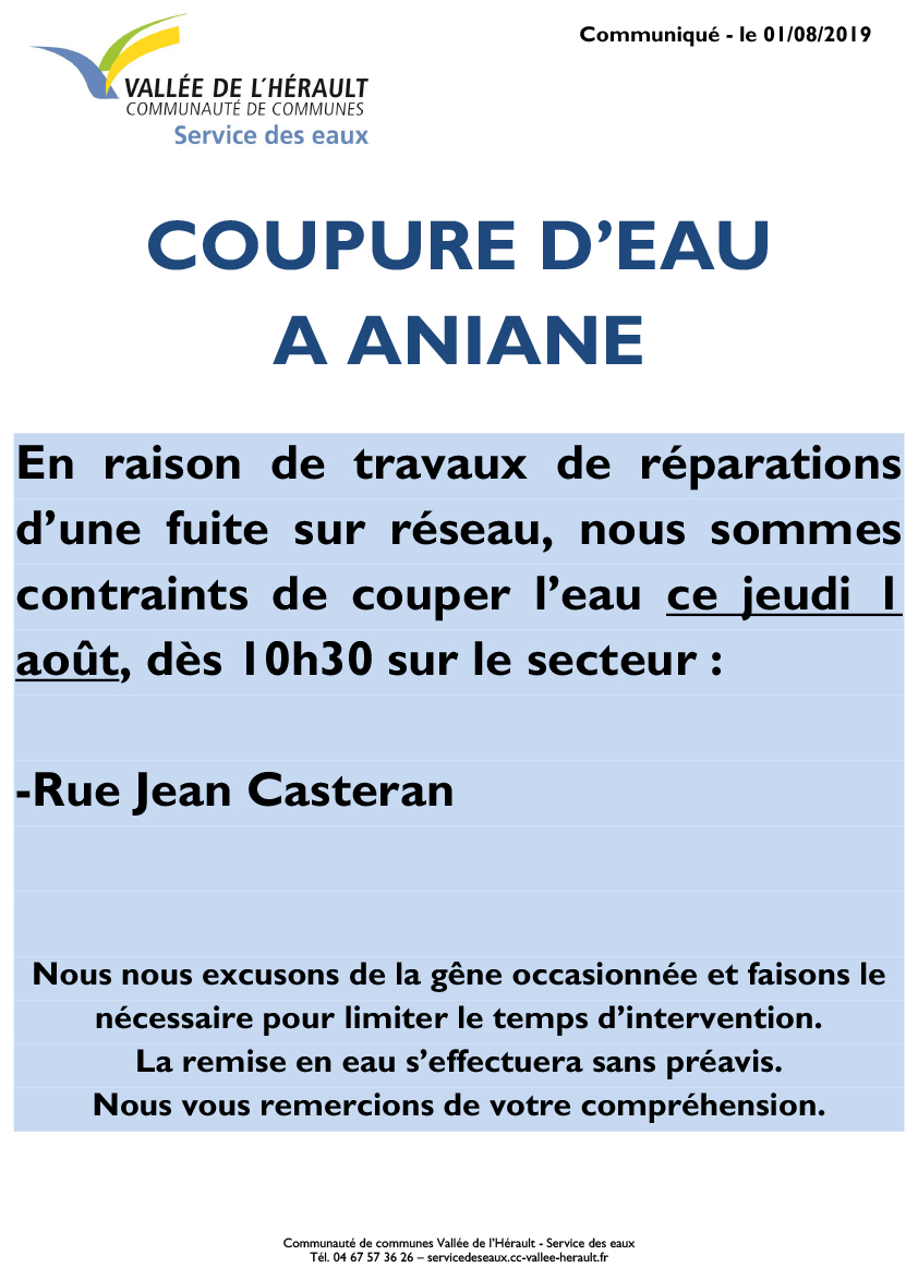 Communiqué Coupure eau 01 08 2019_Aniane