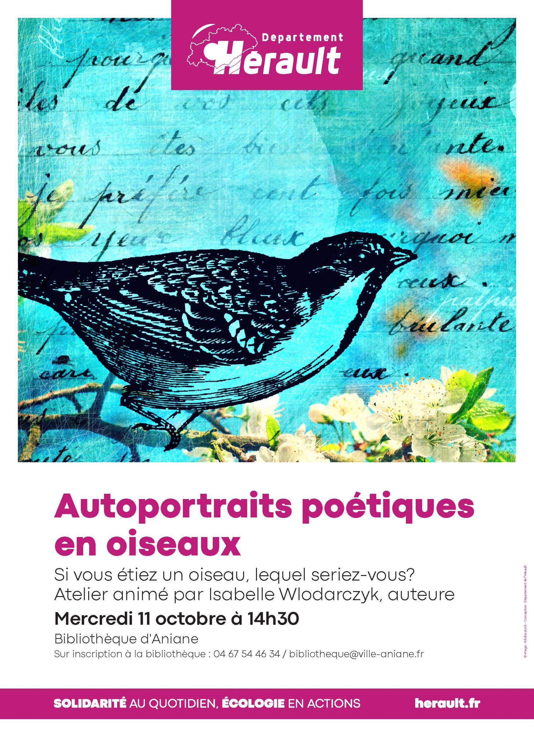 Affiche atelier autoportrait poétique - Aniane 11 octobre
